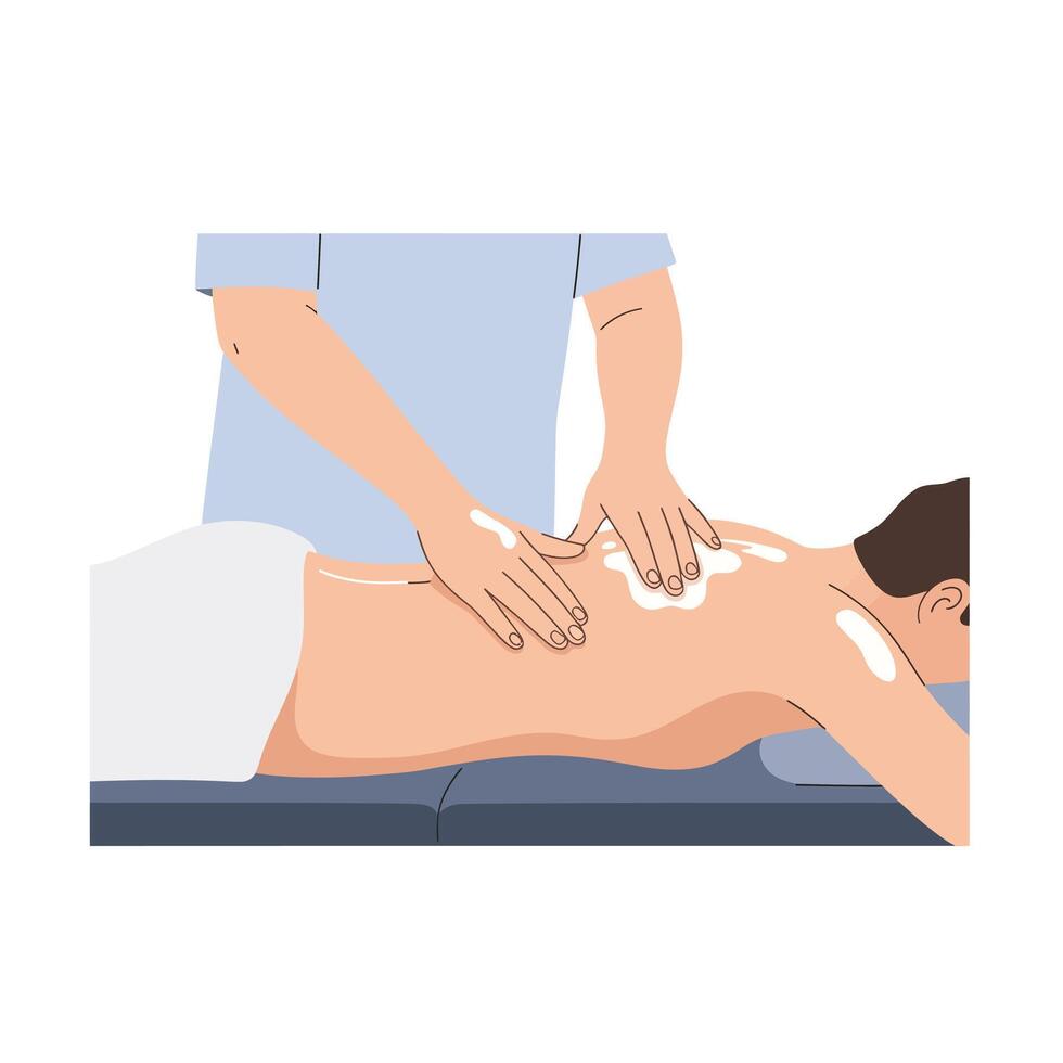 Professional massage therapy session with soothing oil application techniques employed by a skilled therapist vector
