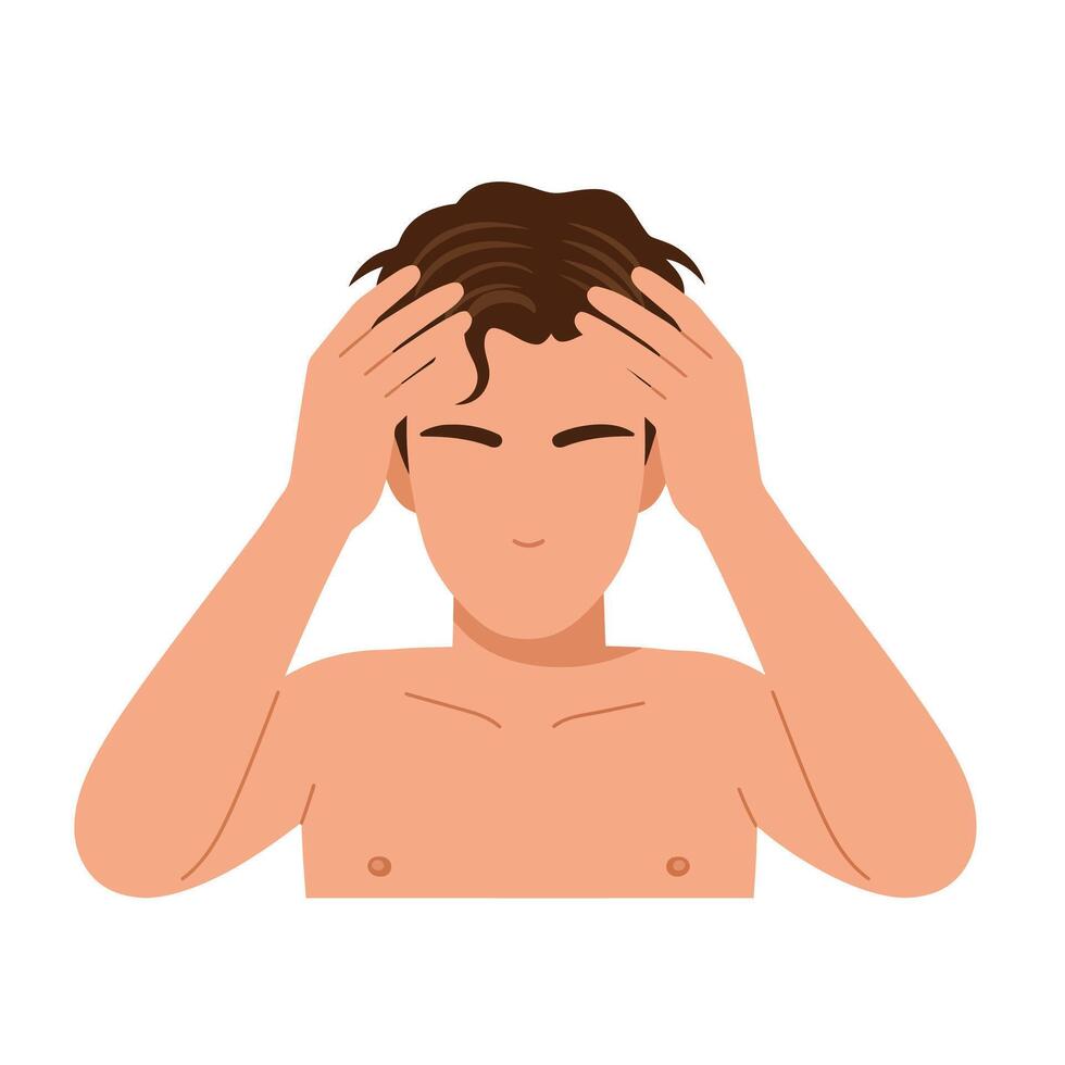 Young man with hands on head expressing stress or frustration in a minimalist style vector