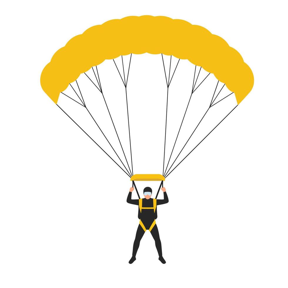 Parachutist in action with yellow parachute in flat art style vector