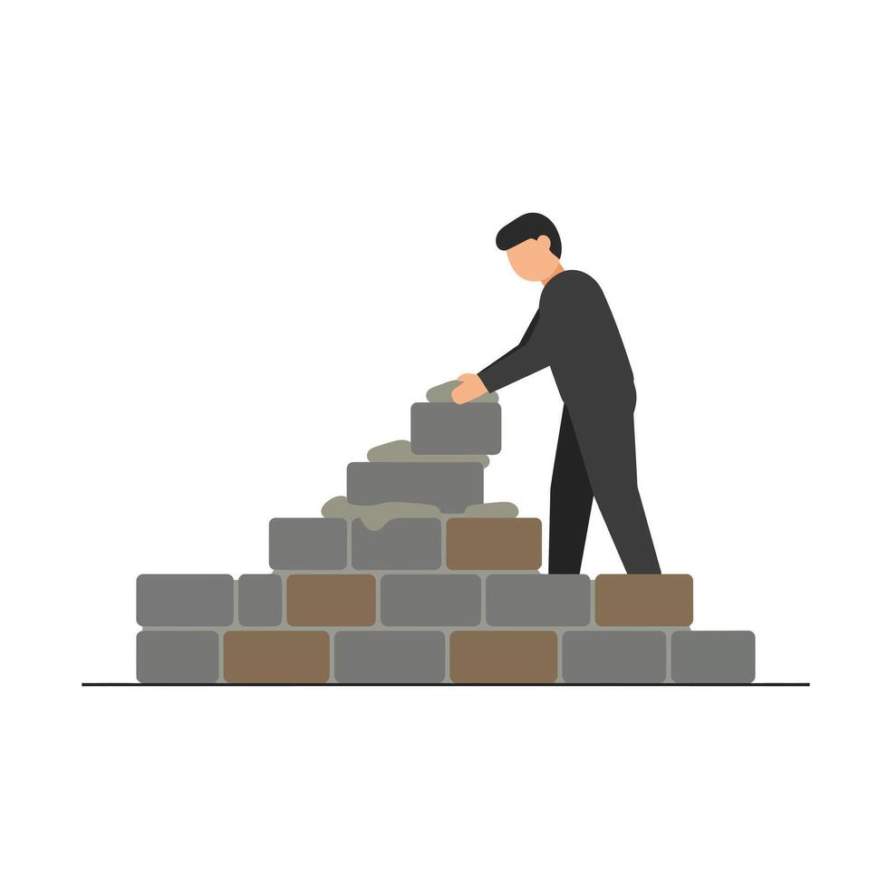 Person stacking bricks in a construction scene with minimal design style art vector