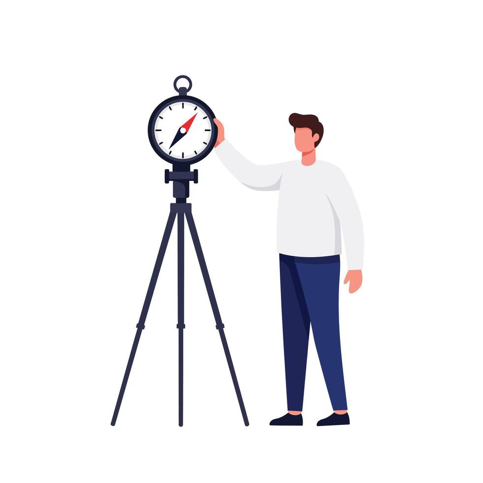 Man adjusting a measurement tool in flat illustration style art vector