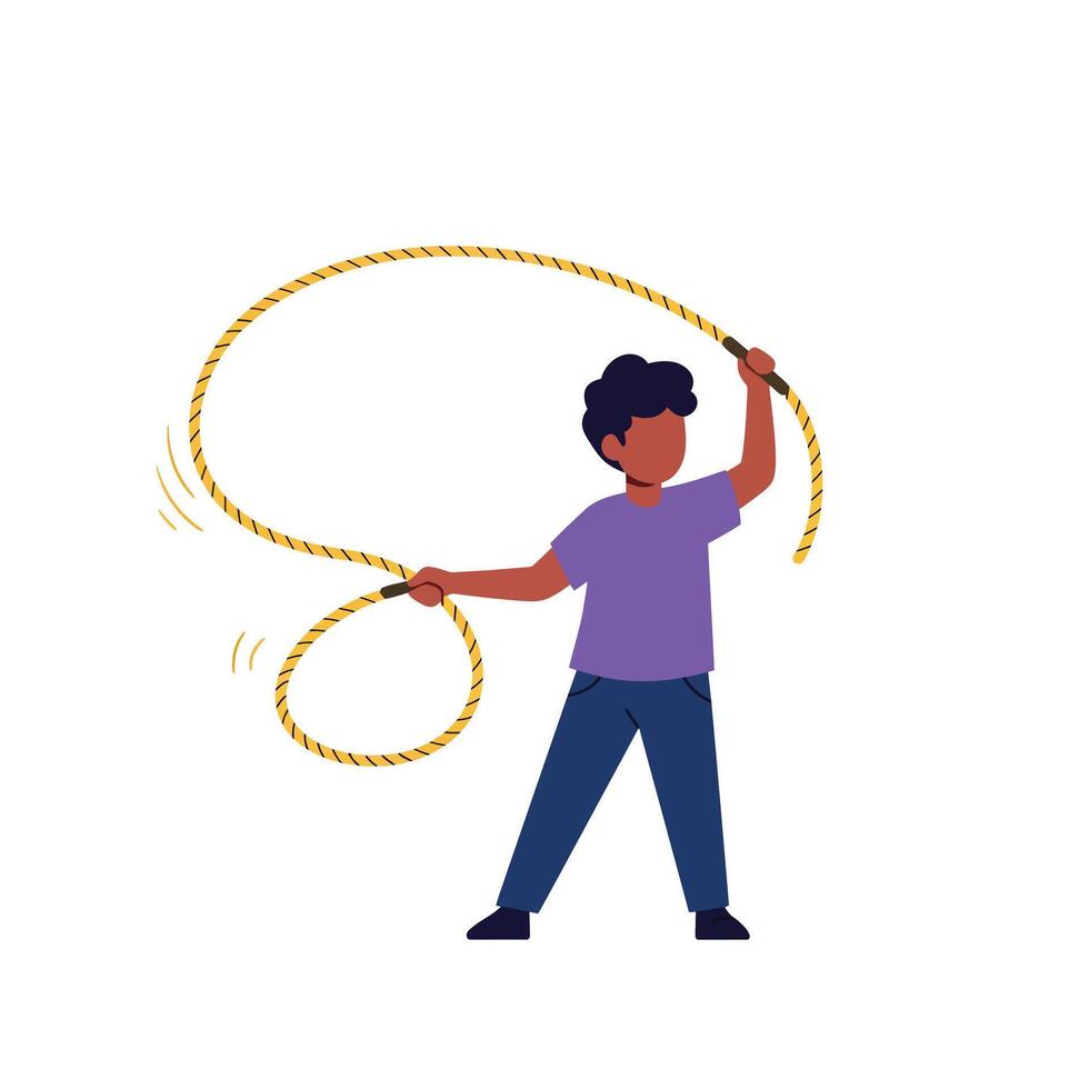 Boy skillfully twirling a rope in a flat and colorful illustration vector