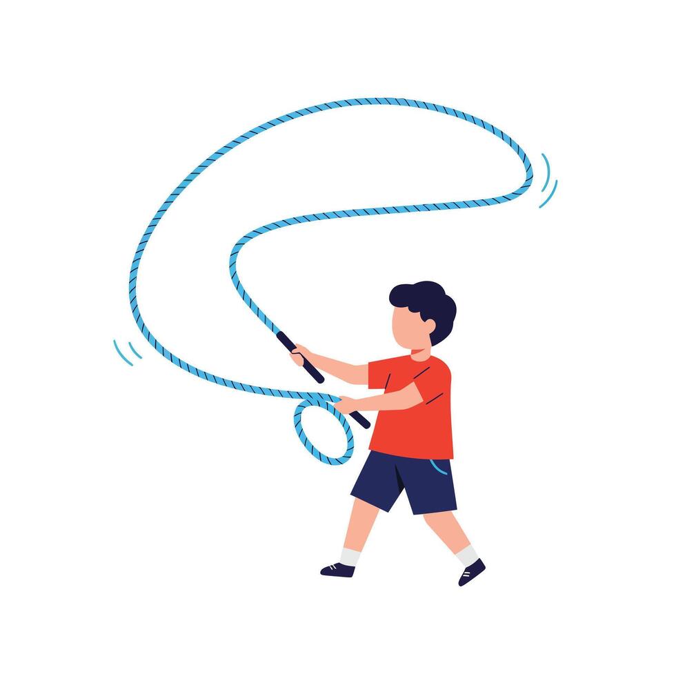 Young boy practicing lasso technique in flat art style illustration vector