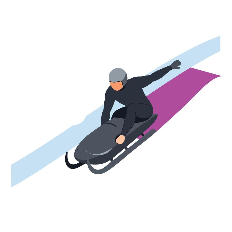 Sledding athlete racing downhill in minimal flat design style art vector