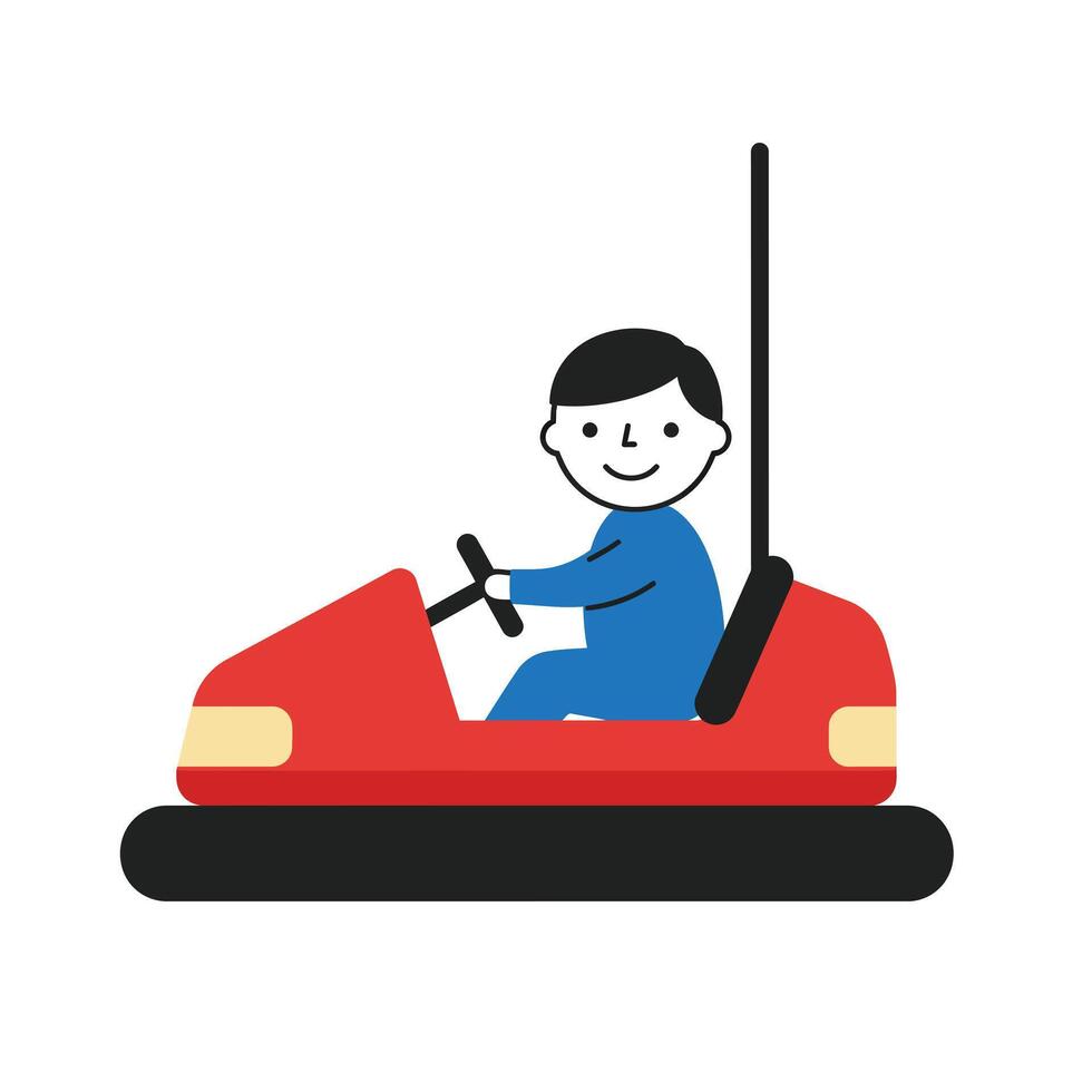 Cartoon character driving a red bumper car in flat art style illustration vector