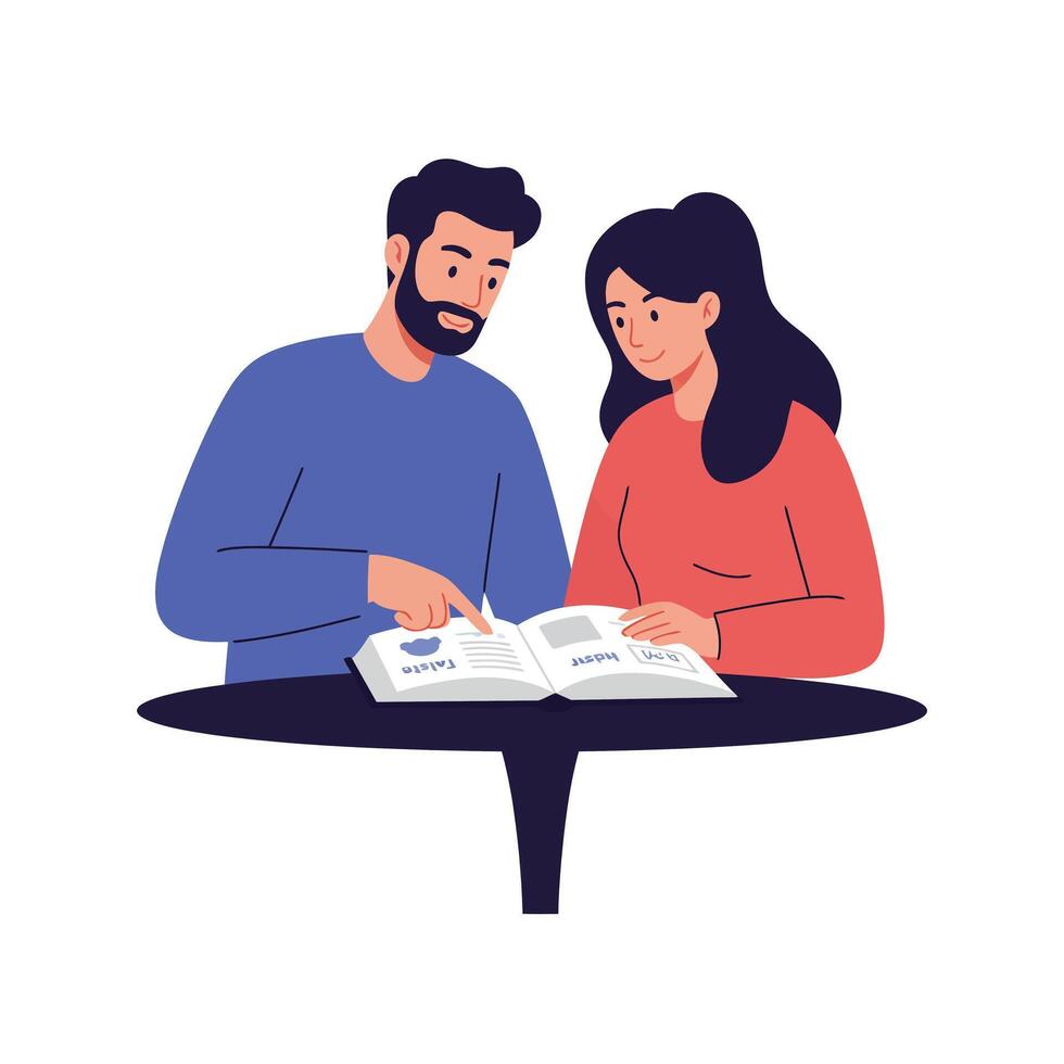 Engaged couple reading together in a cozy setting flat art vector