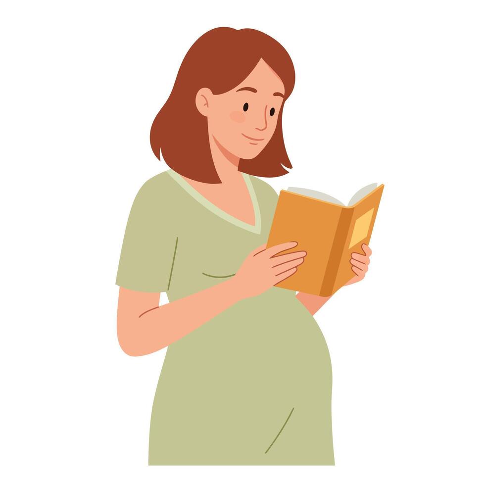 Pregnant woman reading a book in a flat and minimal style art vector