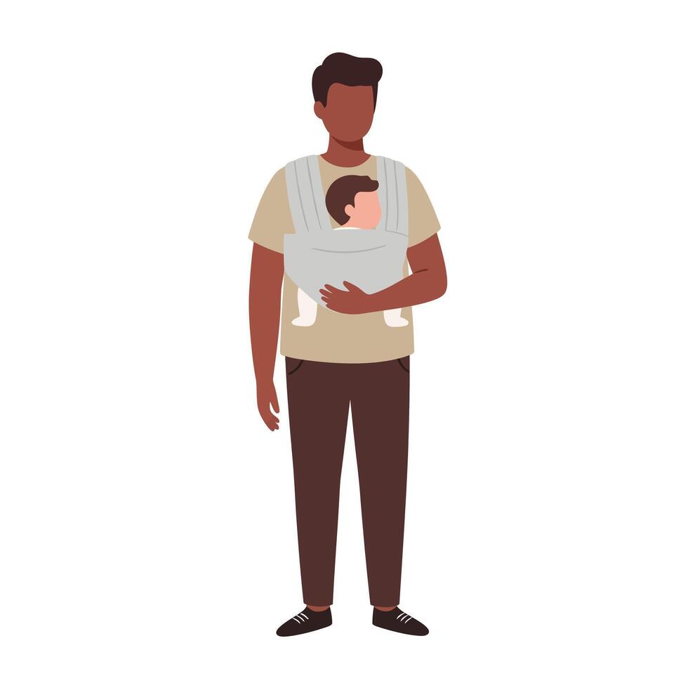 Father carrying baby in a baby carrier flat art vector