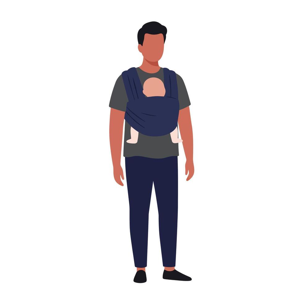Father carrying baby in a sling designed in minimal flat art vector