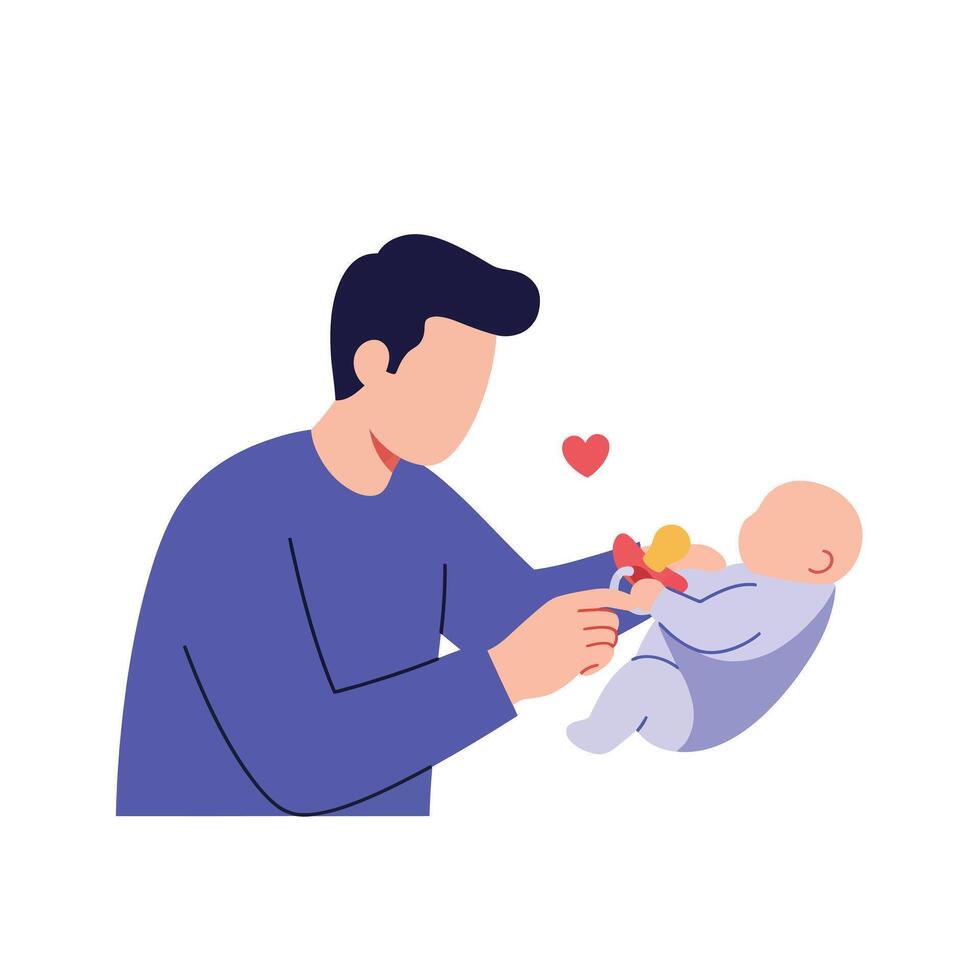 Father interacting with baby in playful moment flat illustration vector