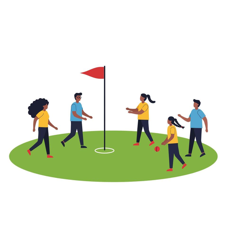 Group of people playing golf in flat style illustration vector