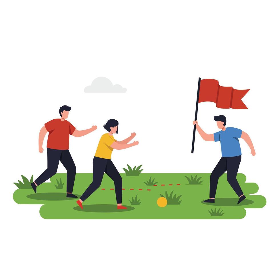 Three people playing a competitive game in a flat illustration vector