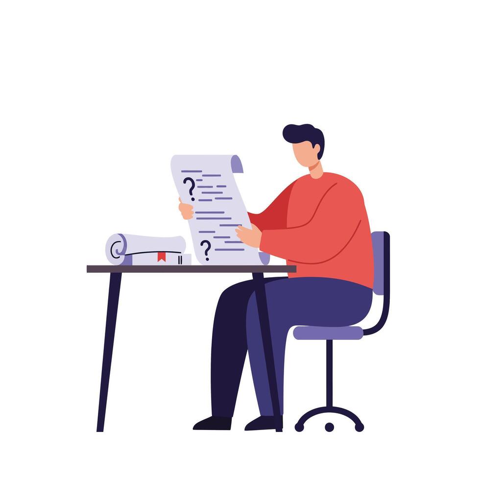 Person studying documents at a desk in flat art style vector