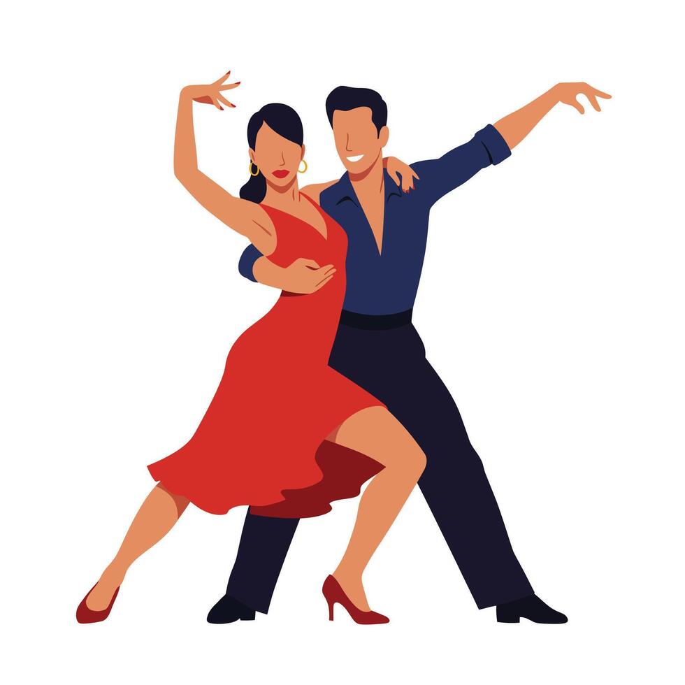 Couple dancing gracefully in vibrant attire, flat design art vector