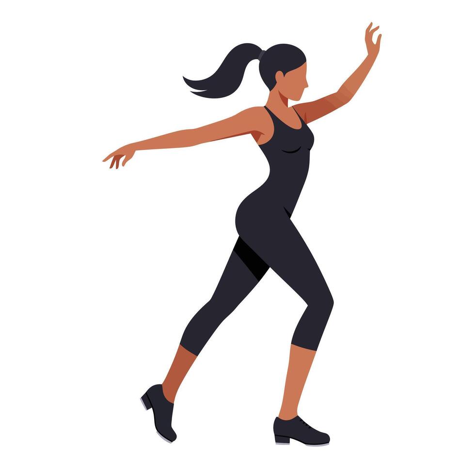 Dynamic female figure in motion, flat design style, elegant pose, illustration vector