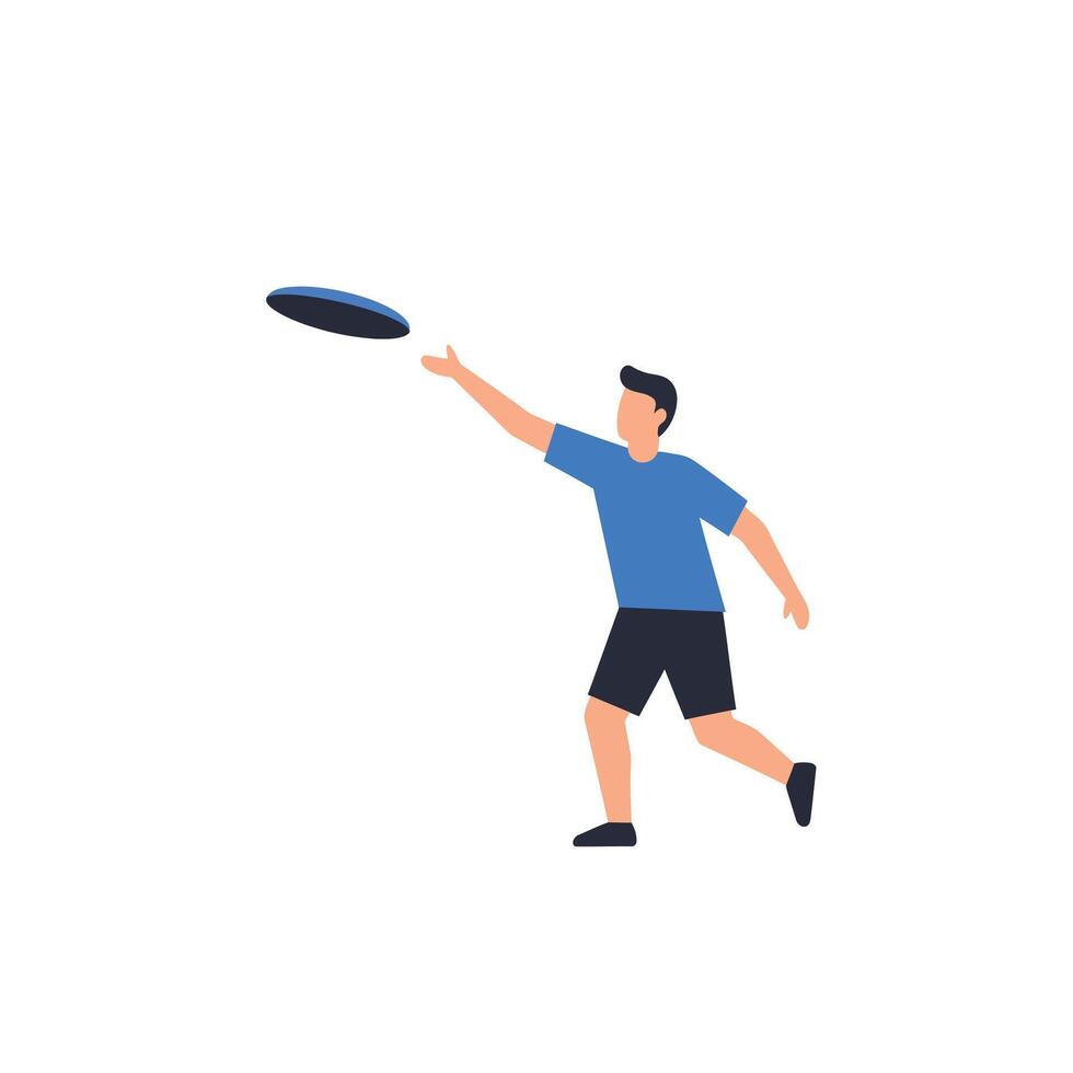 Young man throwing a frisbee in a flat minimal art style vector
