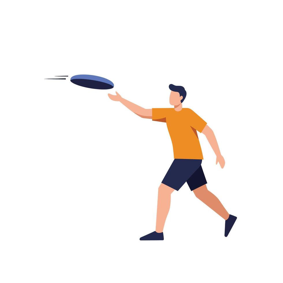 Man throwing a frisbee in a flat minimal style art vector