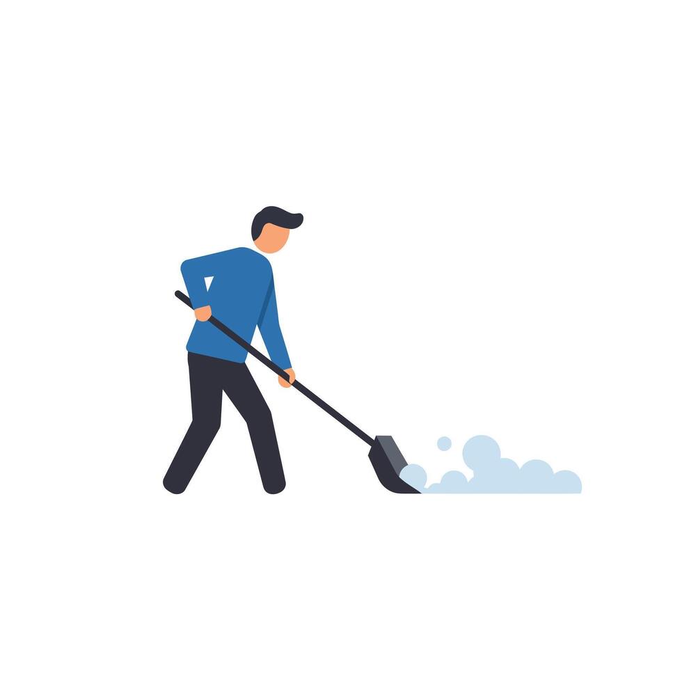 Person shoveling snow in a winter scene flat illustration vector