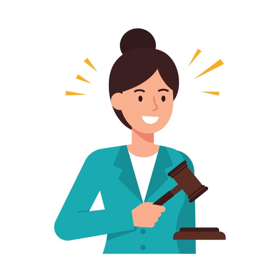 Confident woman holding gavel in flat minimal art style vector