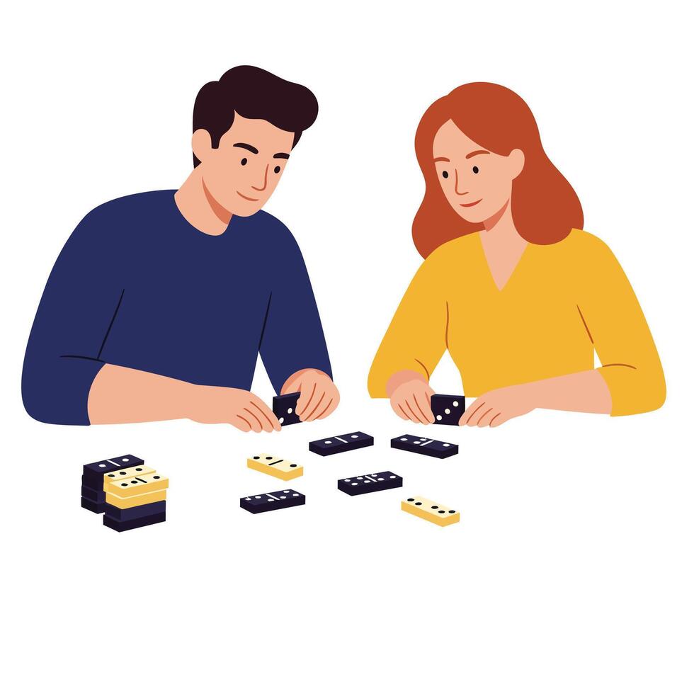 Two People Playing Dominoes in Flat Design Style Art vector
