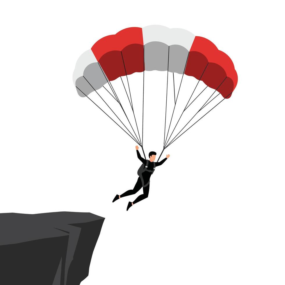 Parachutist jumping off a cliff in flat design art vector