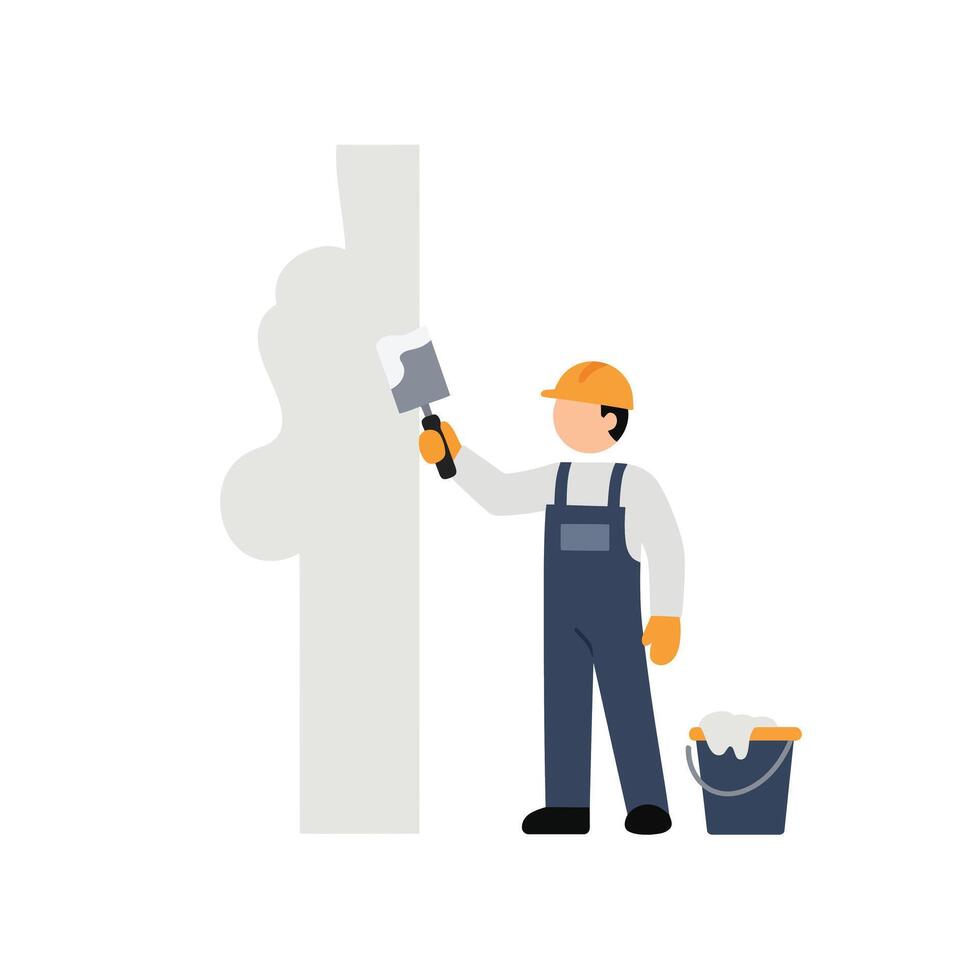 Painter applying fresh coat to wall in flat design art vector