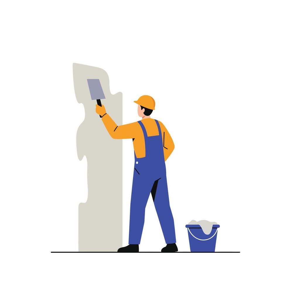 Worker sculpting stone with trowel in flat art style vector