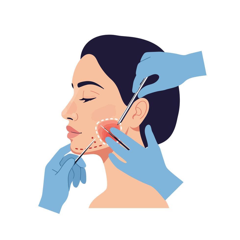 Woman receiving facial treatment with detailed flat design art vector