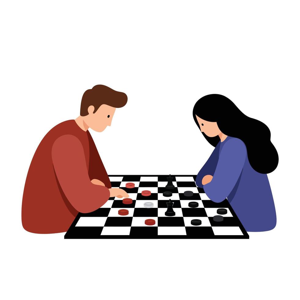 Engaging chess game between two players in minimal flat design art vector