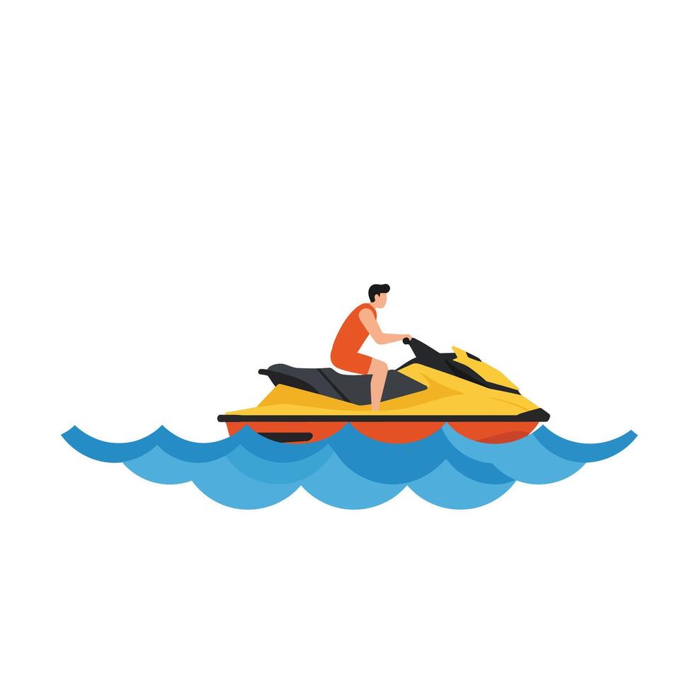 Person riding a jet ski on water in flat art style vector