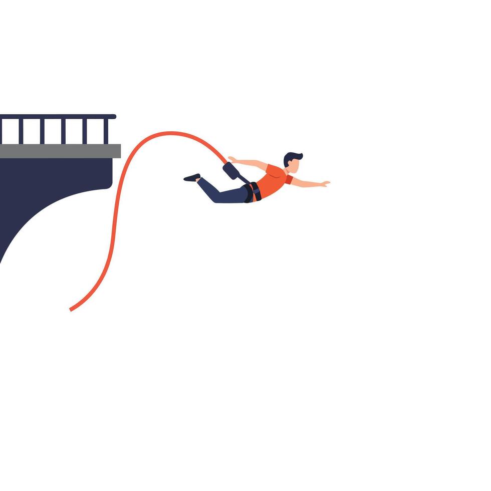 Bungee jumper leaping from bridge in flat style art vector