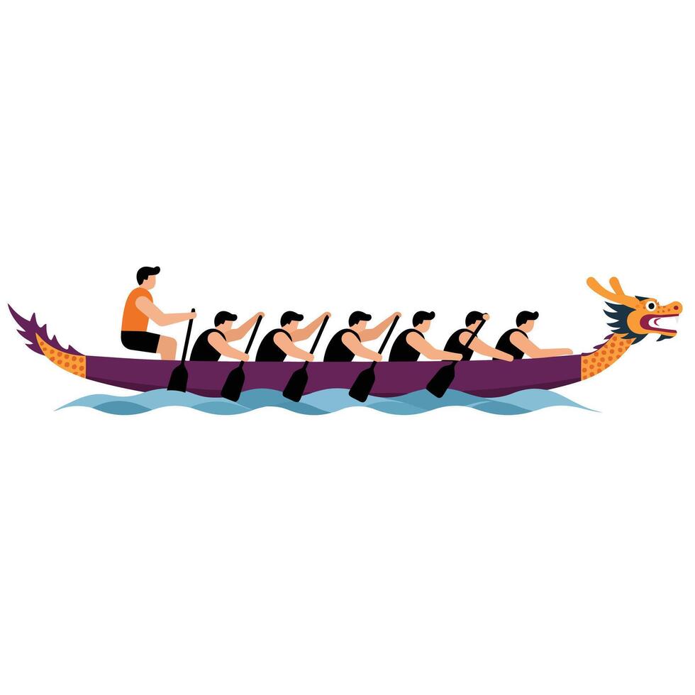 Dragon boat racing team in flat style art illustration vector