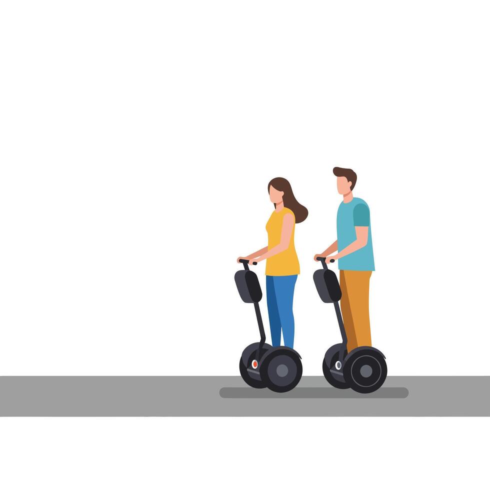 Two people riding scooters in flat design style illustration vector