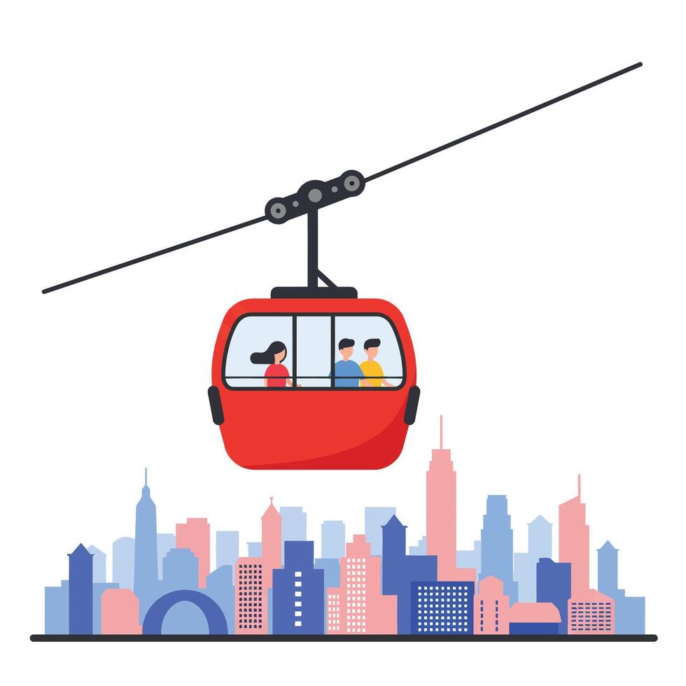Cable car in city skyline with flat design style illustration vector