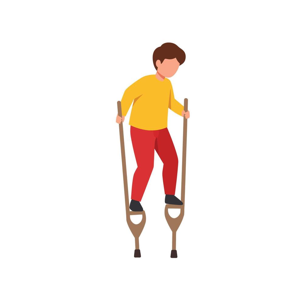 Child balancing on stilts in minimal style illustration vector