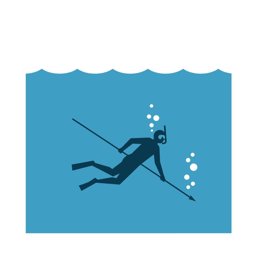 Spearfishing diver surrounded by bubbles in flat style art vector