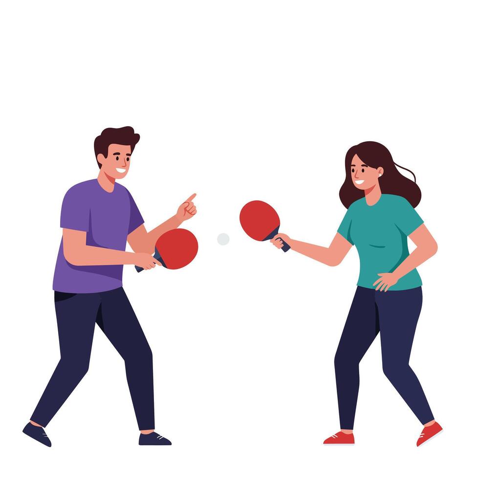Engaging table tennis match between two players in flat art style illustration vector