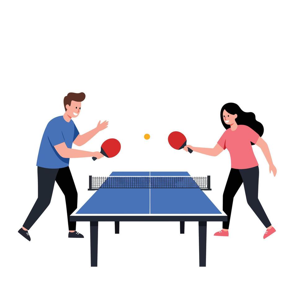 Table tennis players engaged in game with flat minimal design illustration vector