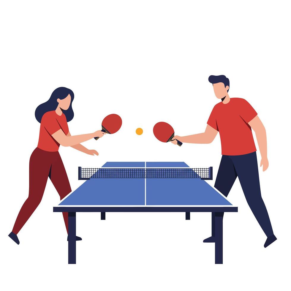 Two players competing in a table tennis match in minimal art style vector