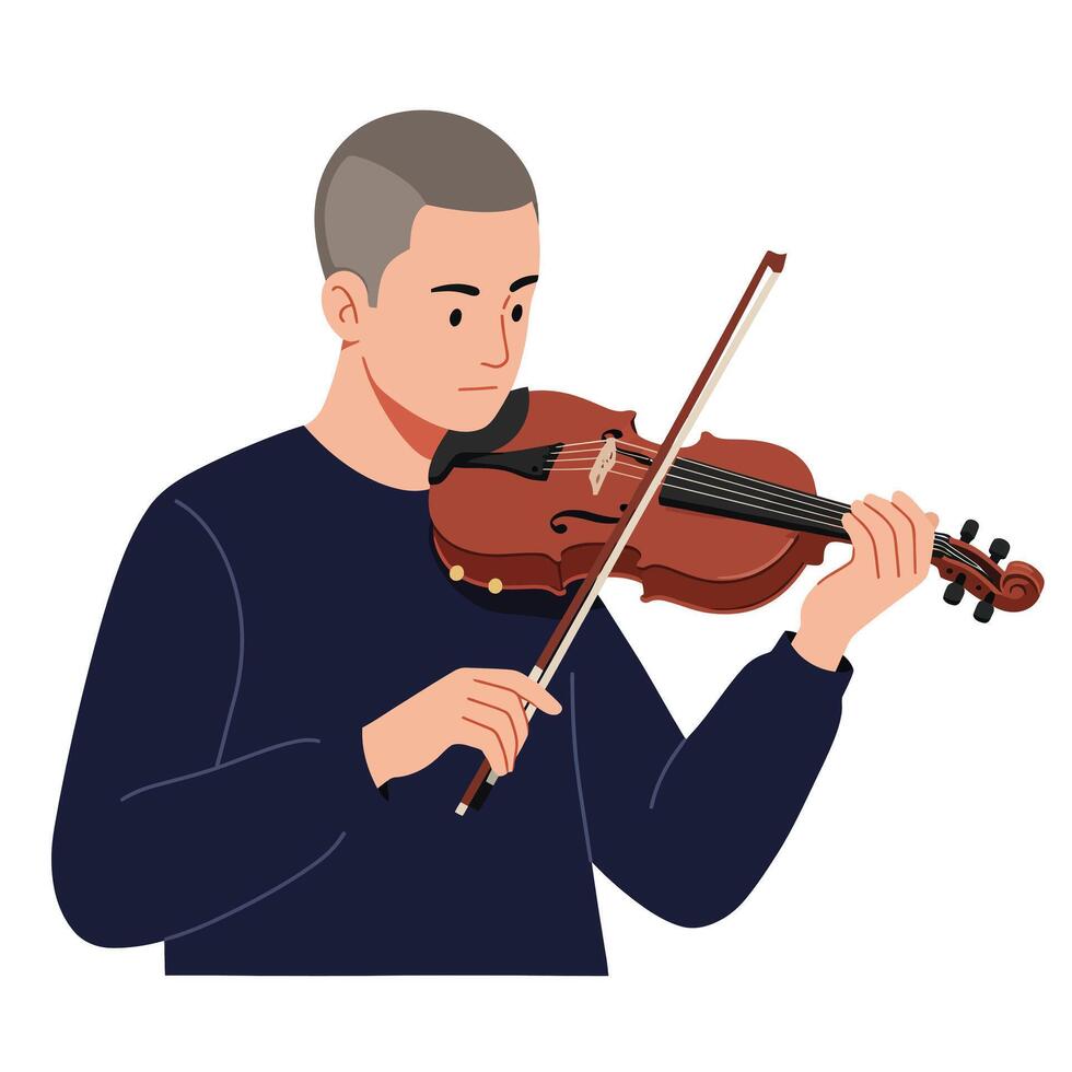 Young musician playing a violin in flat art style illustration vector