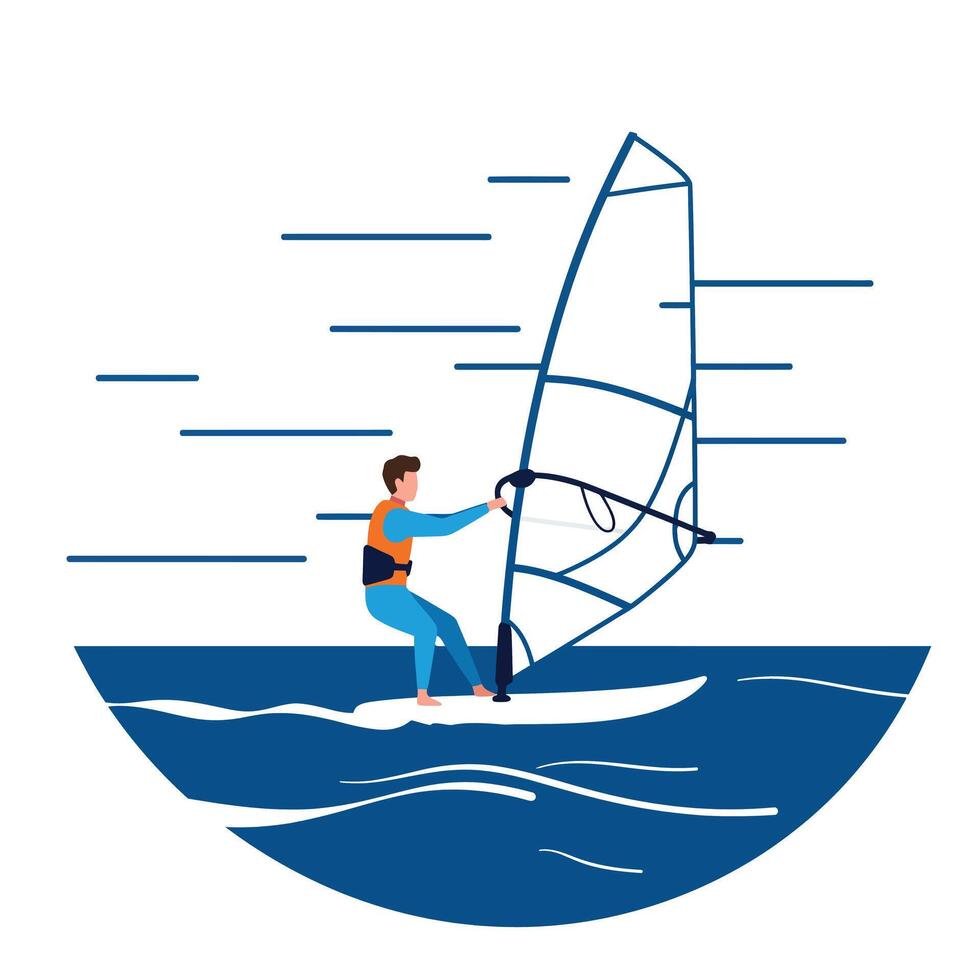 Windsurfing action captured in flat design style art vector