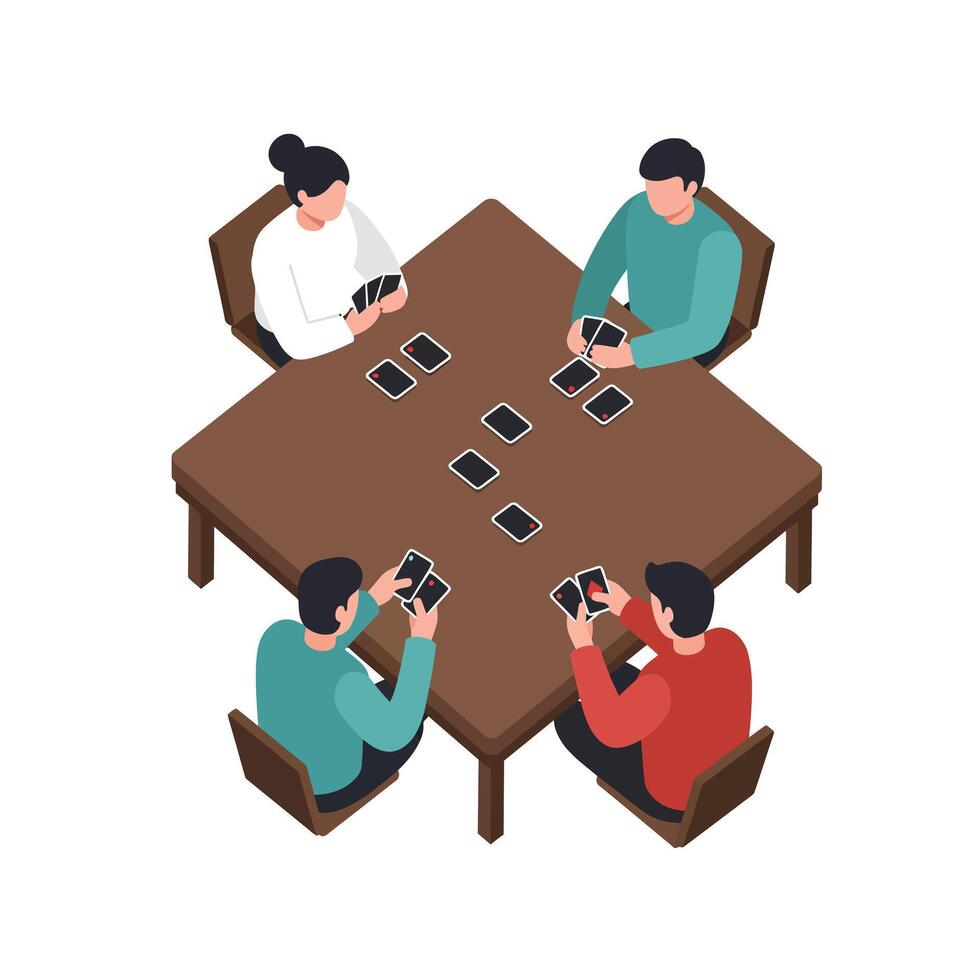 Group of people playing games at a table in flat art vector