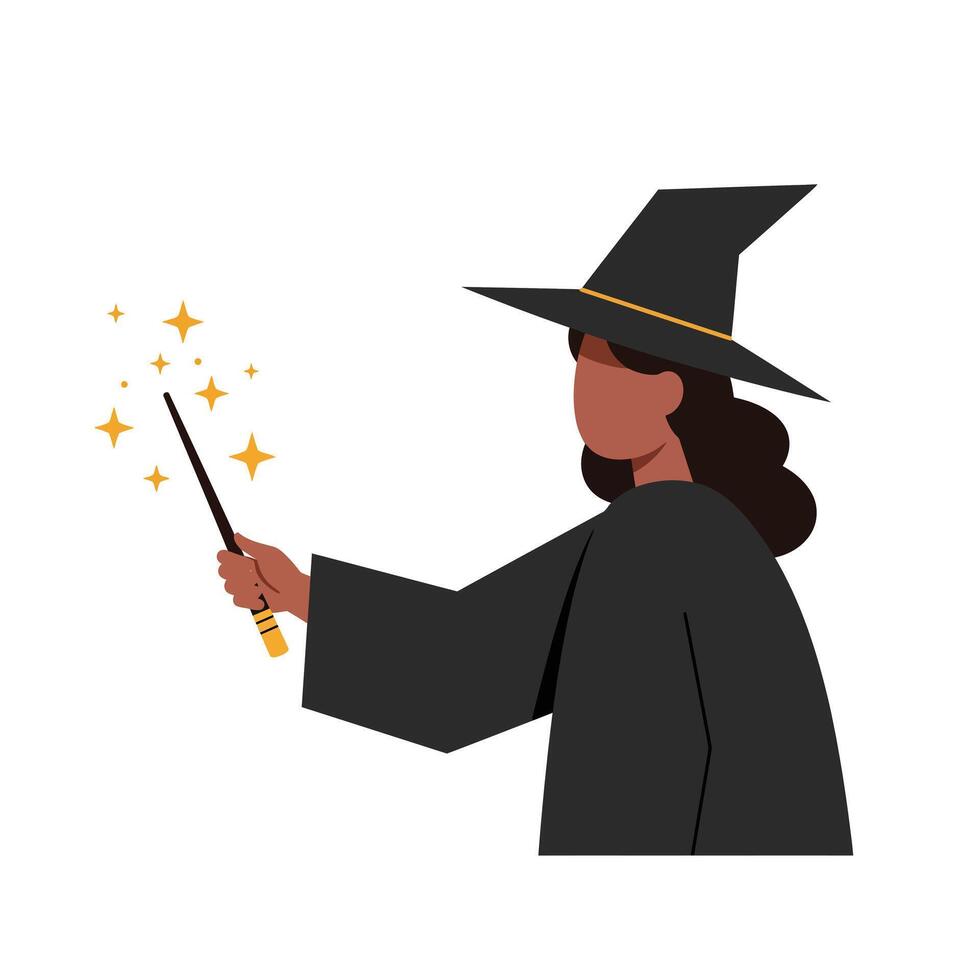 Character casting spell with wand in flat design art vector