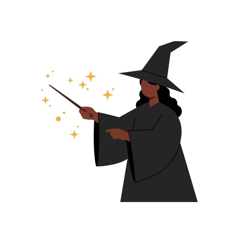 Witch casting magic spells in minimalist design style art vector