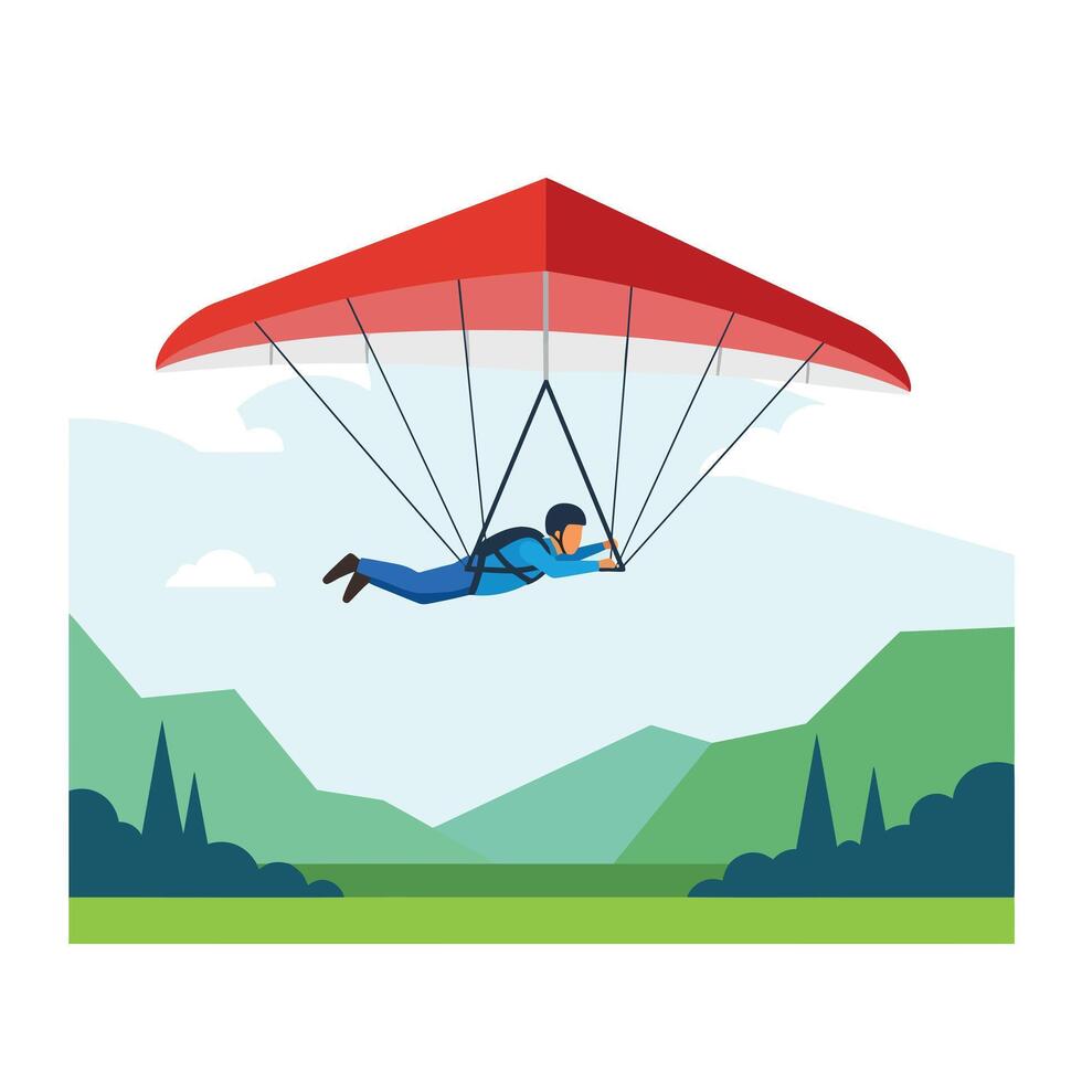 Paragliding adventure in a scenic landscape with flat design art vector