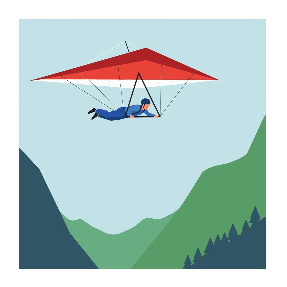 Hang gliding adventure in a scenic landscape with flat art vector