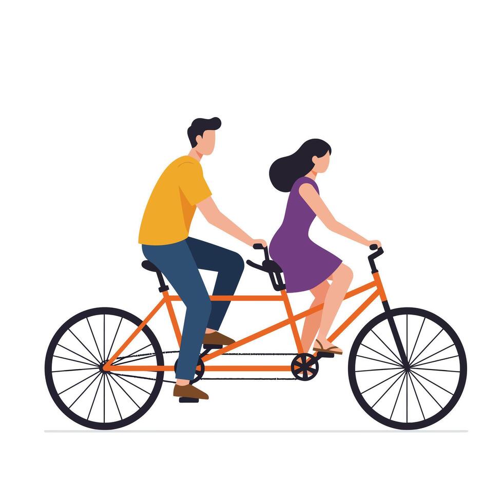 Two people riding a tandem bicycle in a flat design illustration. efsdf vector