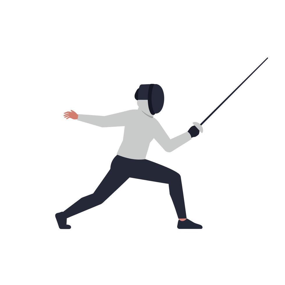 Fencer in action with dynamic pose and minimal colors in flat illustration vector