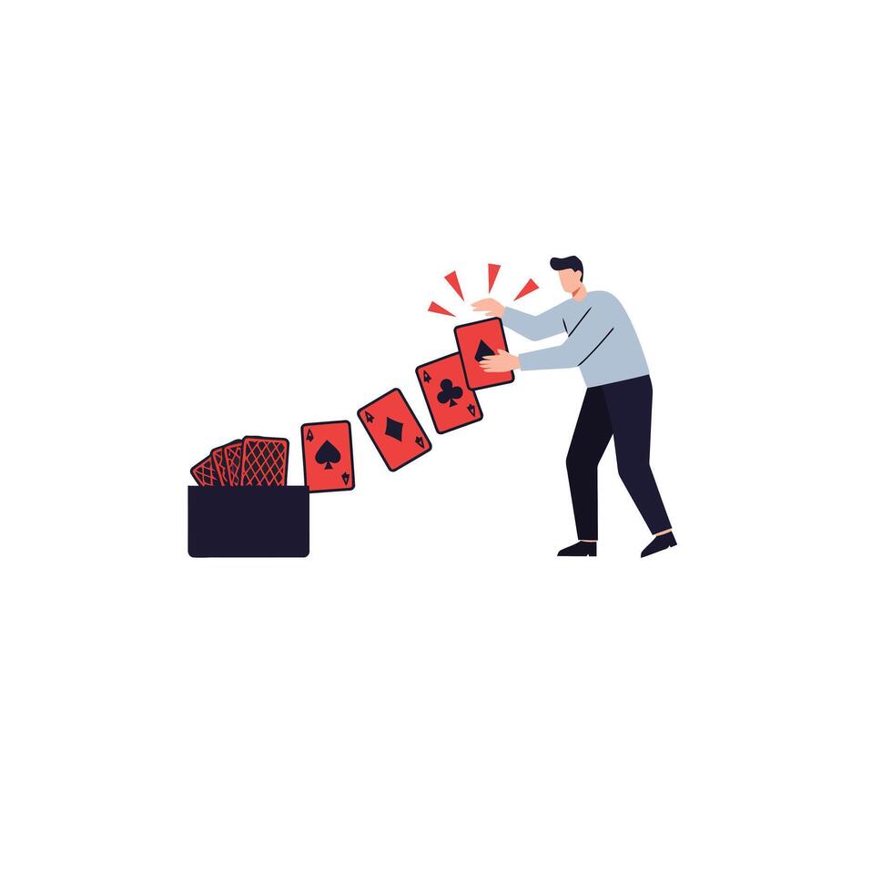 Man playing cards with excitement in a minimal illustration vector