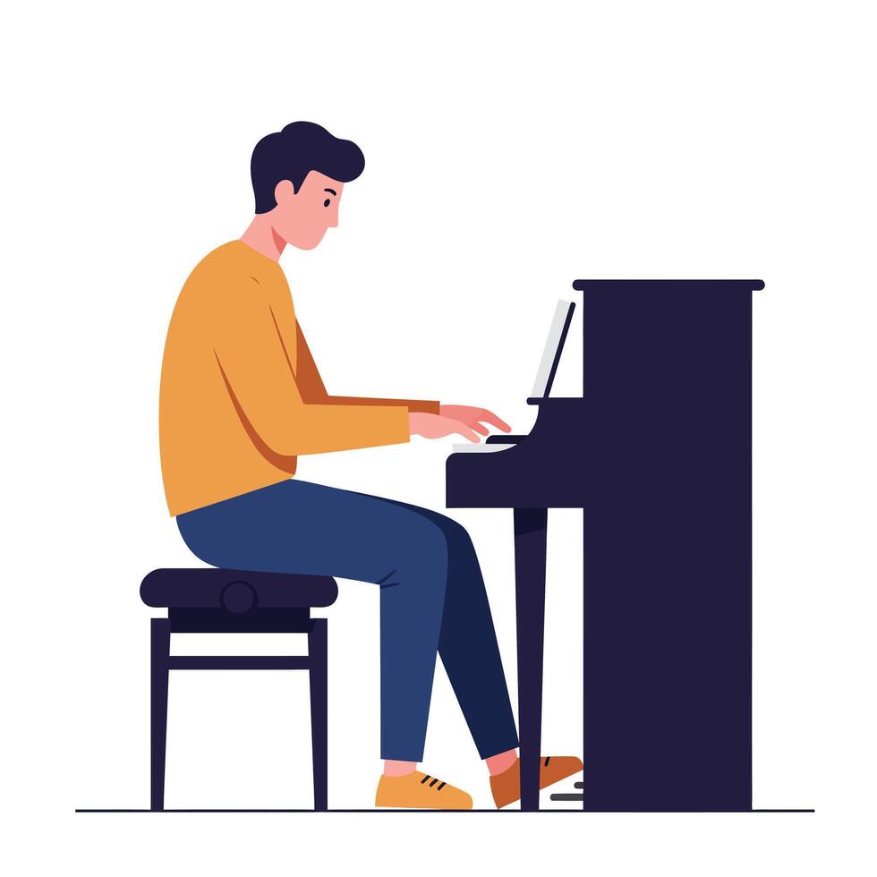 Young man playing piano in flat design style art vector